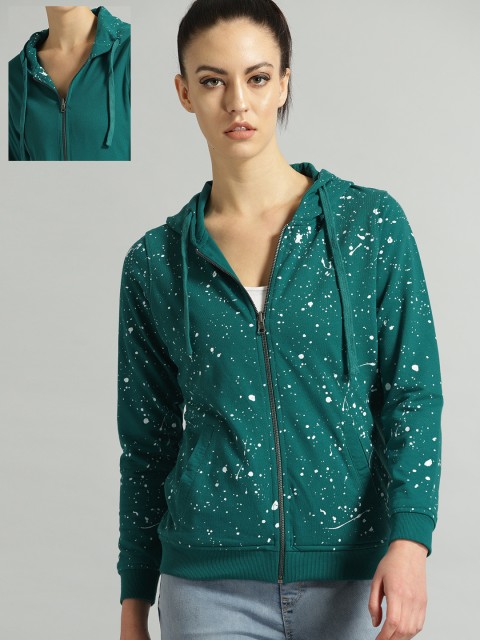 

Roadster Women Blue & White Printed Reversible Hooded Sweatshirt