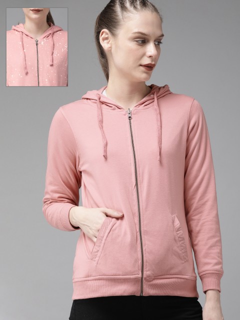 

Roadster Women Peach-Coloured & White Printed Hooded Reversible Sweatshirt