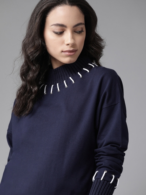 

Roadster Women Navy Blue Solid Sweatshirt