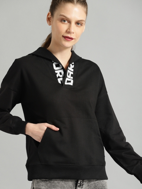 

Roadster Women Black Solid Hooded Pullover Sweatshirt