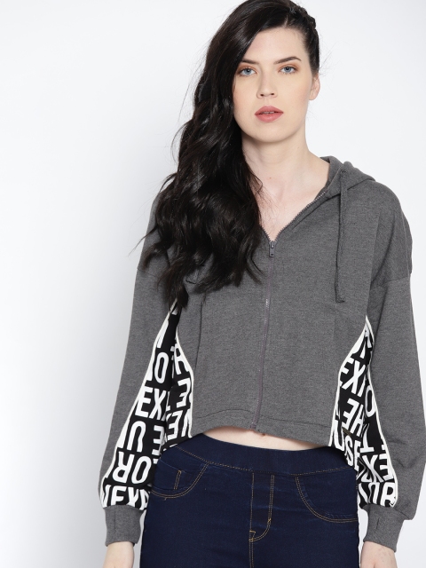 

Roadster Women Charcoal Grey Solid Hooded Sweatshirt