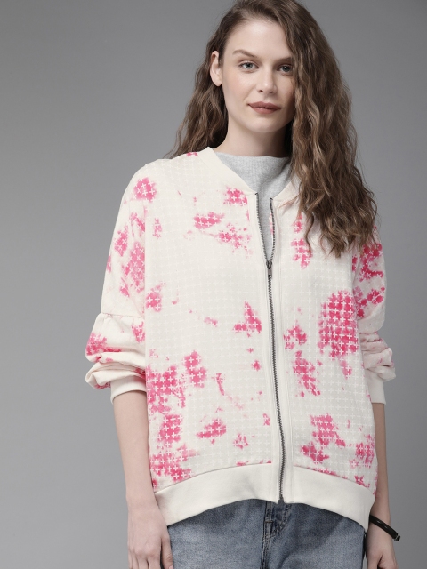 

Roadster Women White & Pink Printed Sweatshirt