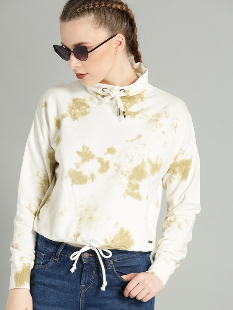 

Roadster Women Off-White & Olive Green Printed Sweatshirt