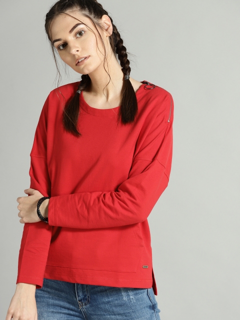 

Roadster Women Red Solid Sweatshirt