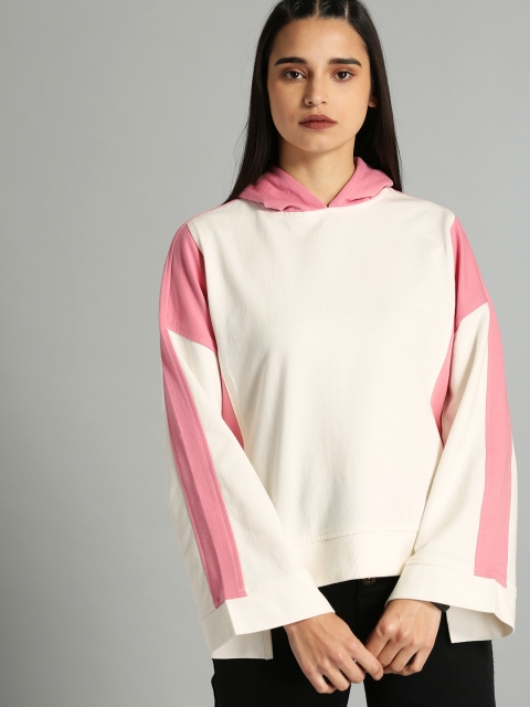 

Roadster Women Off-White Solid Hooded Pullover Sweatshirt