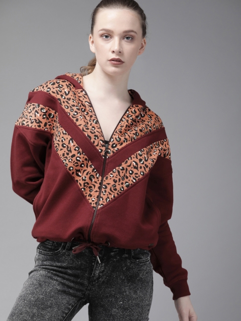 

Roadster Women Burgundy Printed Hooded Sweatshirt