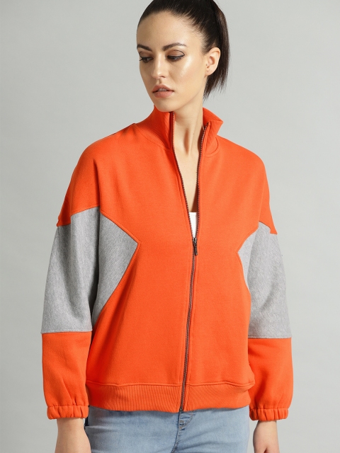 

Roadster Women Orange & Grey Melange Colourblocked Sweatshirt