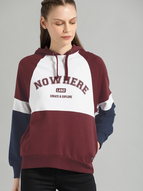 

Roadster Women Maroon & White Colourblocked Sweatshirt
