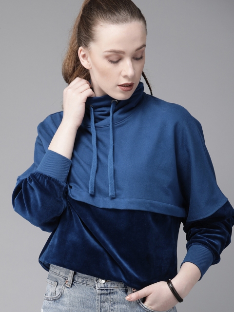 

Roadster Women Blue Colourblocked Velvet Pullover Sweatshirt