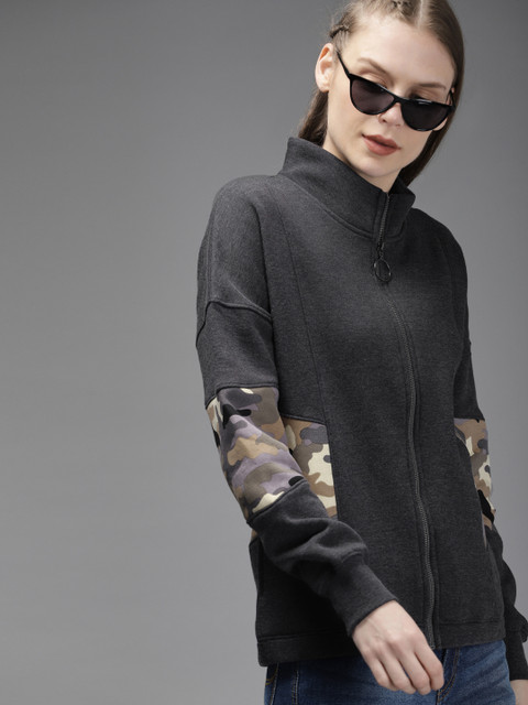 

Roadster Women Charcoal Grey Solid Sweatshirt