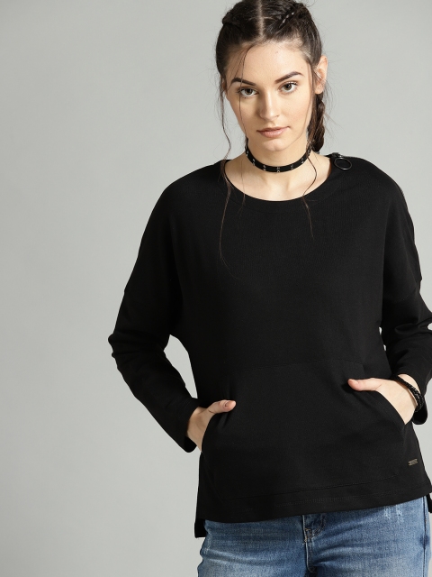 

Roadster Women Black Solid Sweatshirt