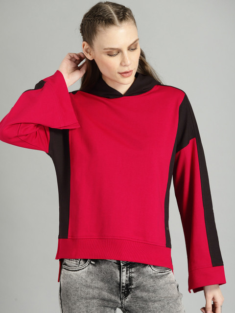 

Roadster Women Red Solid Hooded Sweatshirt