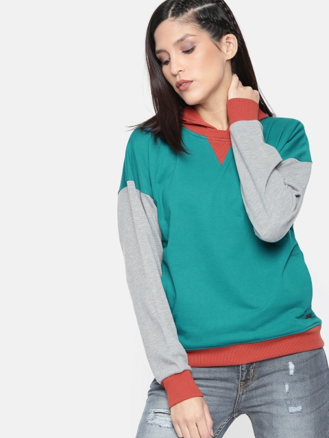 

Roadster Women Teal Green Solid Hooded Pullover Sweatshirt