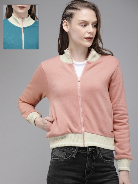 

Roadster Women Blue & Pink Solid Reversible Sweatshirt
