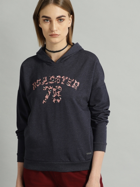 

Roadster Women Navy Blue Printed Hooded Sweatshirt