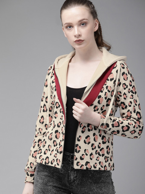 

Roadster Women Off-White & Black Printed Hooded Sweatshirt