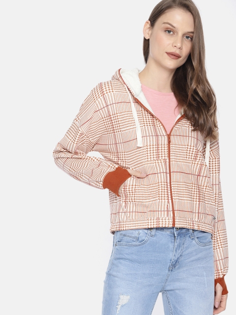

Roadster Women White & Tan Brown Printed Hooded Sweatshirt