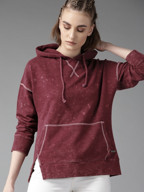 

Roadster Women Maroon Washed Effect Hooded Sweatshirt