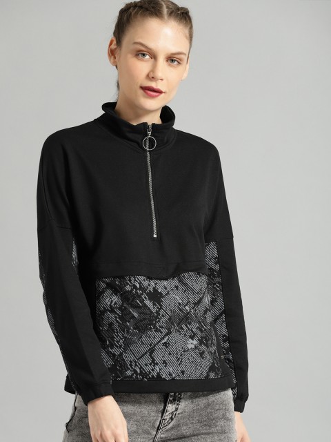 

Roadster Women Black & Grey Printed Pullover Sweatshirt