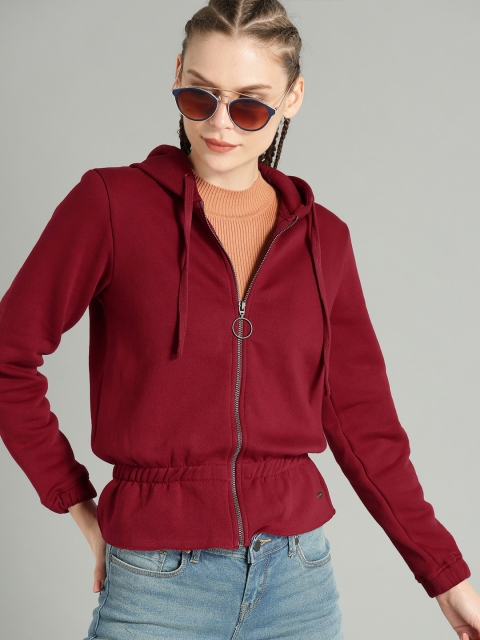 

Roadster Women Maroon Solid Hooded Sweatshirt