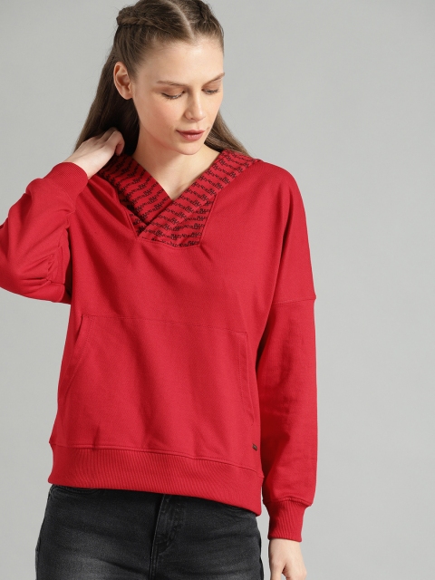 

The Roadster Lifestyle Co Women Red Solid Hooded Sweatshirt