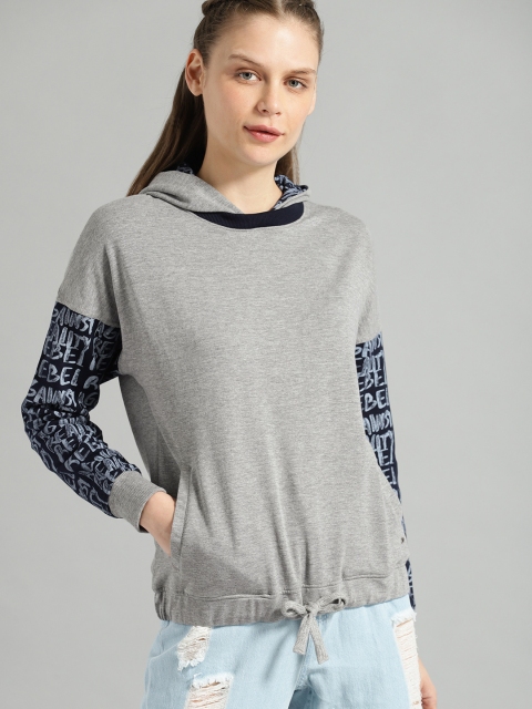 

Roadster Women Grey Melange Solid Sweatshirt