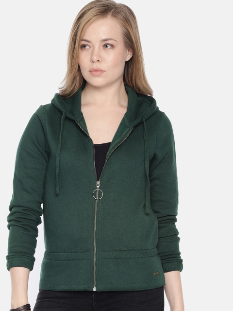 

Roadster Women Green Solid Hooded Sweatshirt