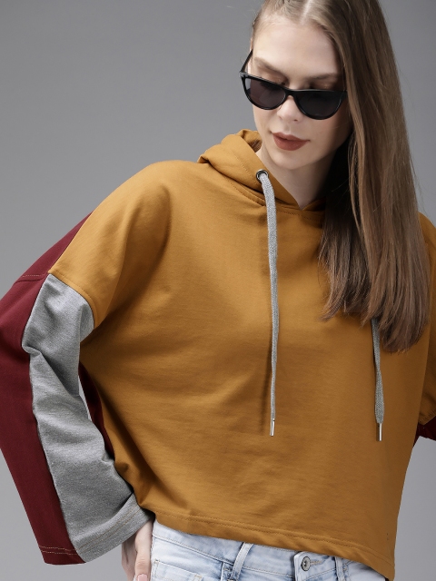 

Roadster Women Mustard Yellow Solid Hooded Sweatshirt