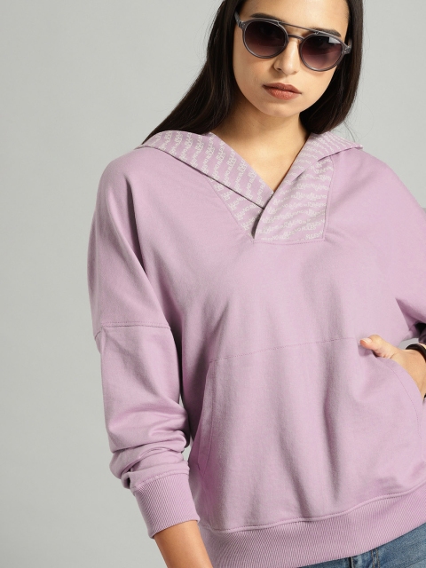 

Roadster Women Lavender Printed Hooded Sweatshirt