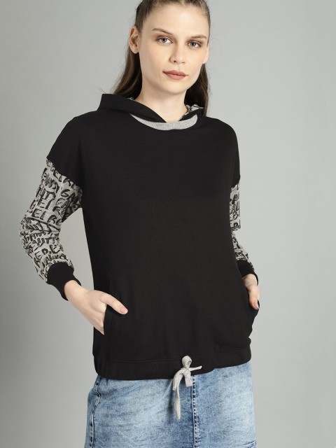 

Roadster Women Black & Grey Solid Sweatshirt