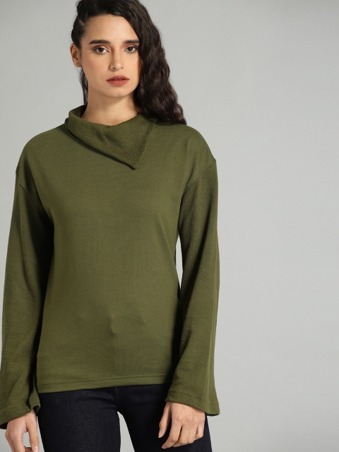 

Roadster Women Olive Green Solid Lightweight Pullover Sweatshirt