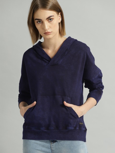 

Roadster Women Navy Blue Solid Hooded Sweatshirt