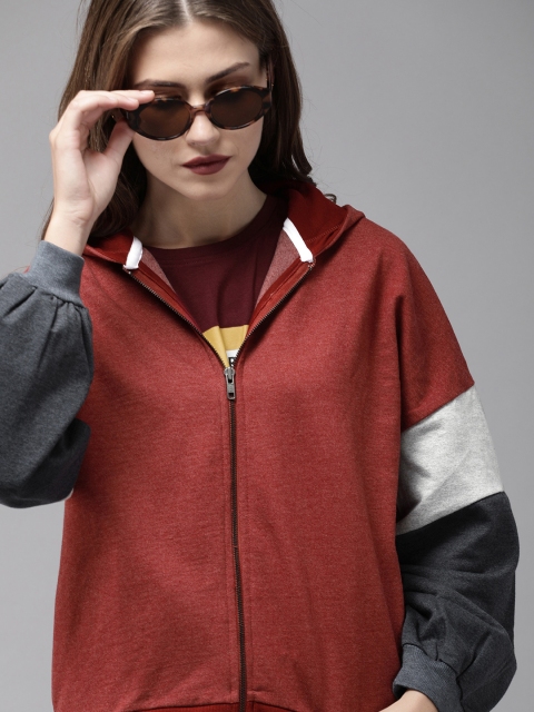 

Roadster Women Maroon Solid Hooded Sweatshirt