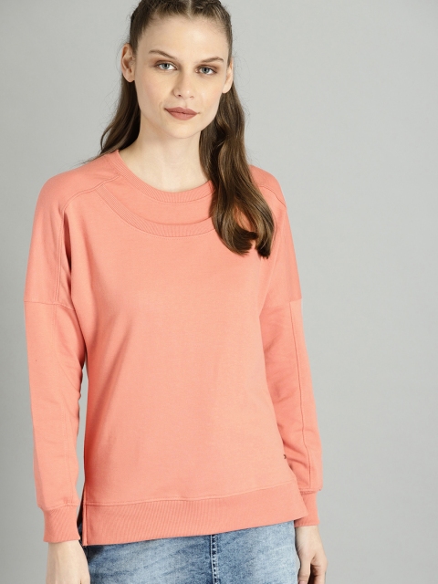 

Roadster Women Peach-Coloured Solid Sweatshirt