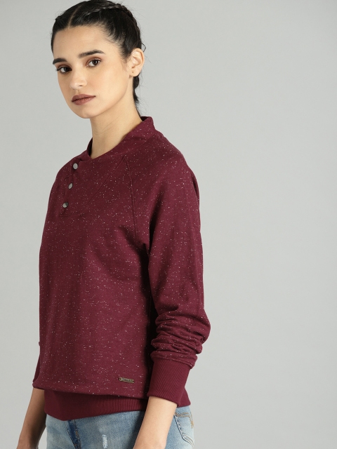 

Roadster Women Maroon & Pink Solid Sweatshirt