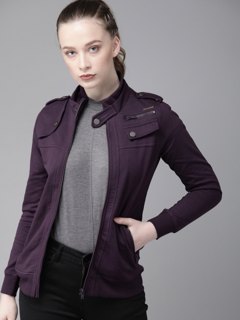 

Roadster Women Purple Solid Front-Open Sweatshirt