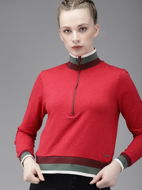 

Roadster Women Red Solid Sweatshirt