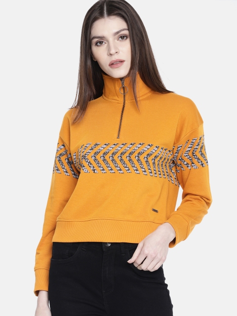 

Roadster Women Mustard Yellow Printed Sweatshirt