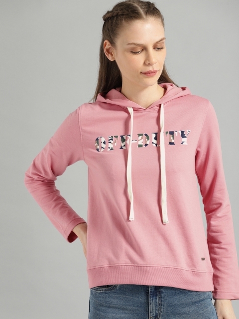 

Roadster Women Pink Printed Hooded Sweatshirt