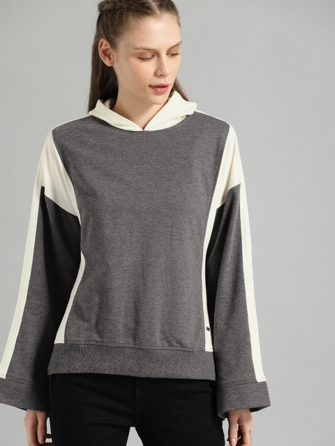 

Roadster Women Charcoal Grey & White Colourblocked Sweatshirt