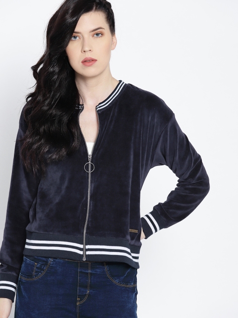 

Roadster Women Navy Blue Solid Varsity Jacket