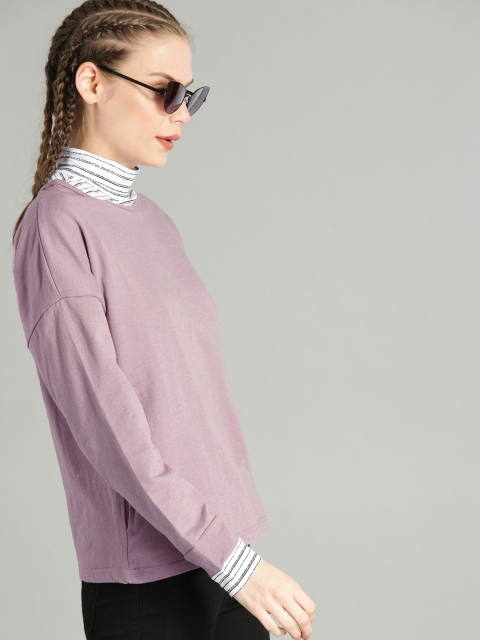 

Roadster Women Lavender Solid Pullover Sweatshirt