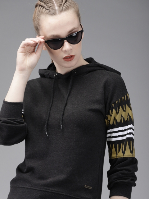

Roadster Women Charcoal Grey Solid Hooded Sweatshirt