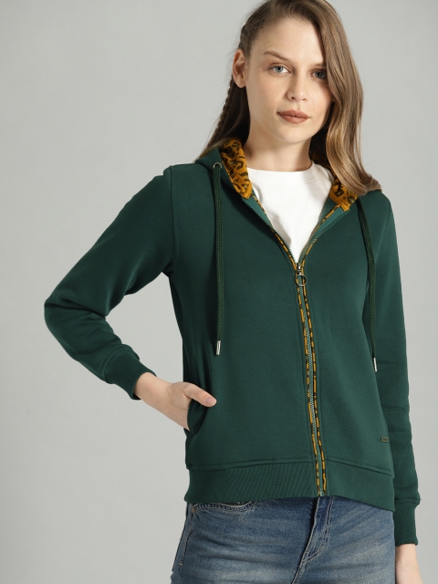 

Roadster Women Green Solid Hooded Sweatshirt