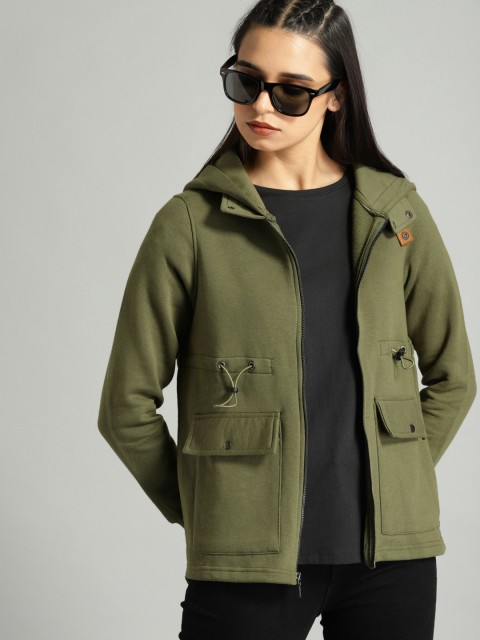 

Roadster Women Olive Green Solid Sweatshirt