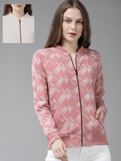 

Roadster Women Pink & Off-White Printed Reversible Sweatshirt