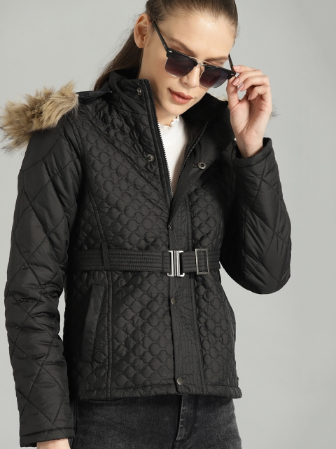 

Roadster Women Black Solid Quilted Jacket