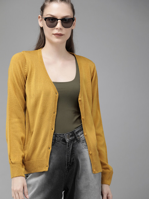 

Roadster Women Mustard Solid Cardigan Sweater