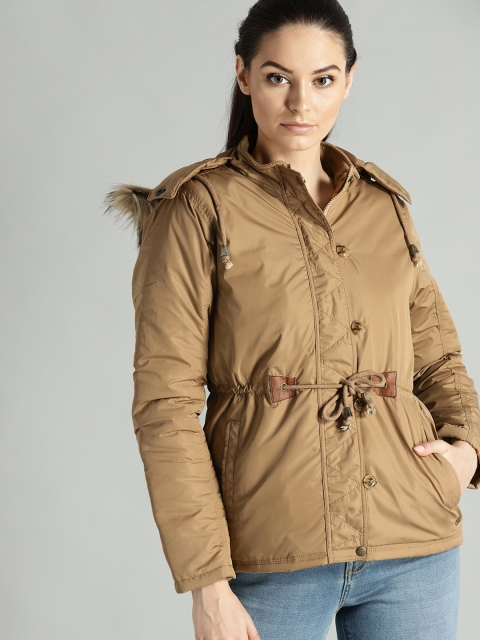 

Roadster Women Brown Solid Parka Puffer Jacket