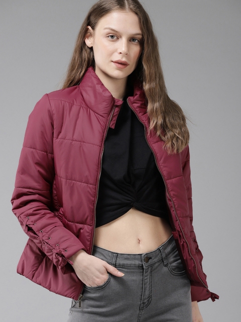 

Roadster Women Maroon Solid Jacket